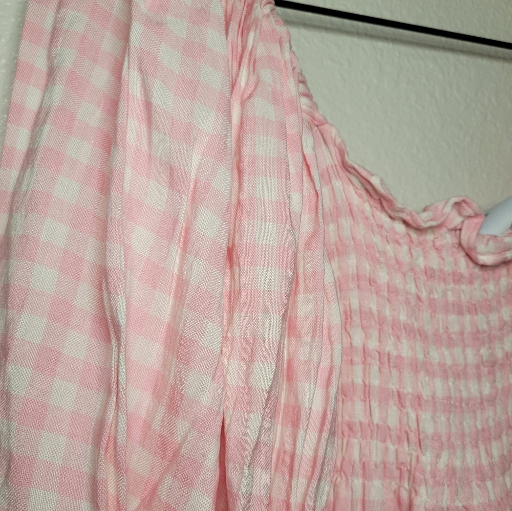 Sleeper Linenblend Atlanta Pink Gingham midi dress smocked midi dress, xsmall - Picture 9 of 12